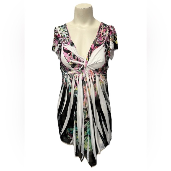 BOSTON PROPER Flowy Tunic Top Women’s S Abstract Multicolor V-neck Short Sleeve - Picture 1 of 9